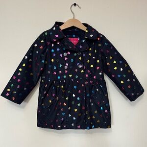 London Fog • 4T • Navy Foil Hearts Skirted Trench Fleece Lined Hood Body